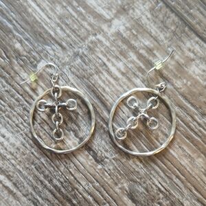 Elegant Silver Hoops With Cross Earrings